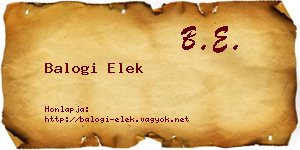 Balogi Elek névjegykártya